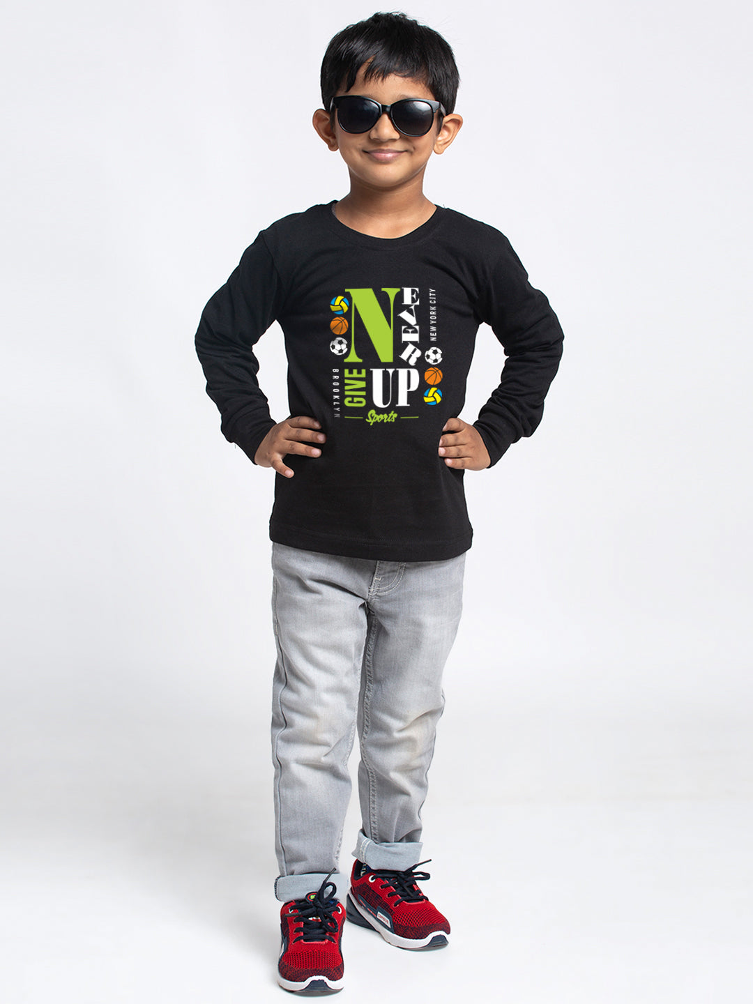 Kids Never Giveup printed full sleeves t-shirt - Friskers