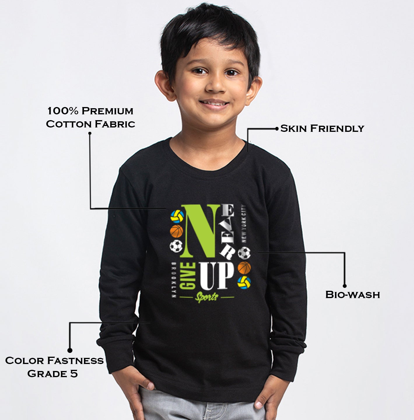 Kids Never Giveup printed full sleeves t-shirt - Friskers