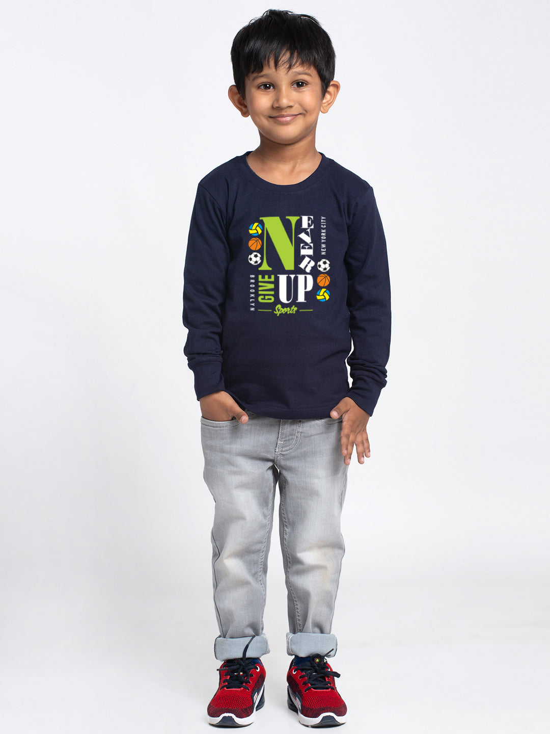 Kids Never Giveup printed full sleeves t-shirt - Friskers