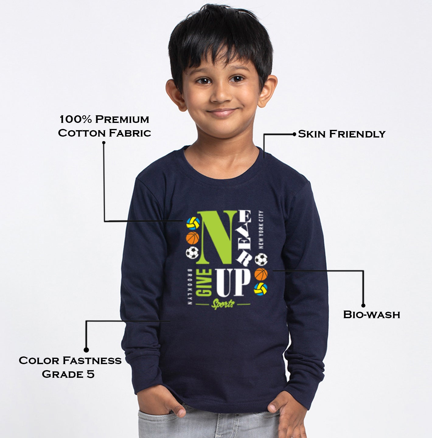 Kids Never Giveup printed full sleeves t-shirt - Friskers