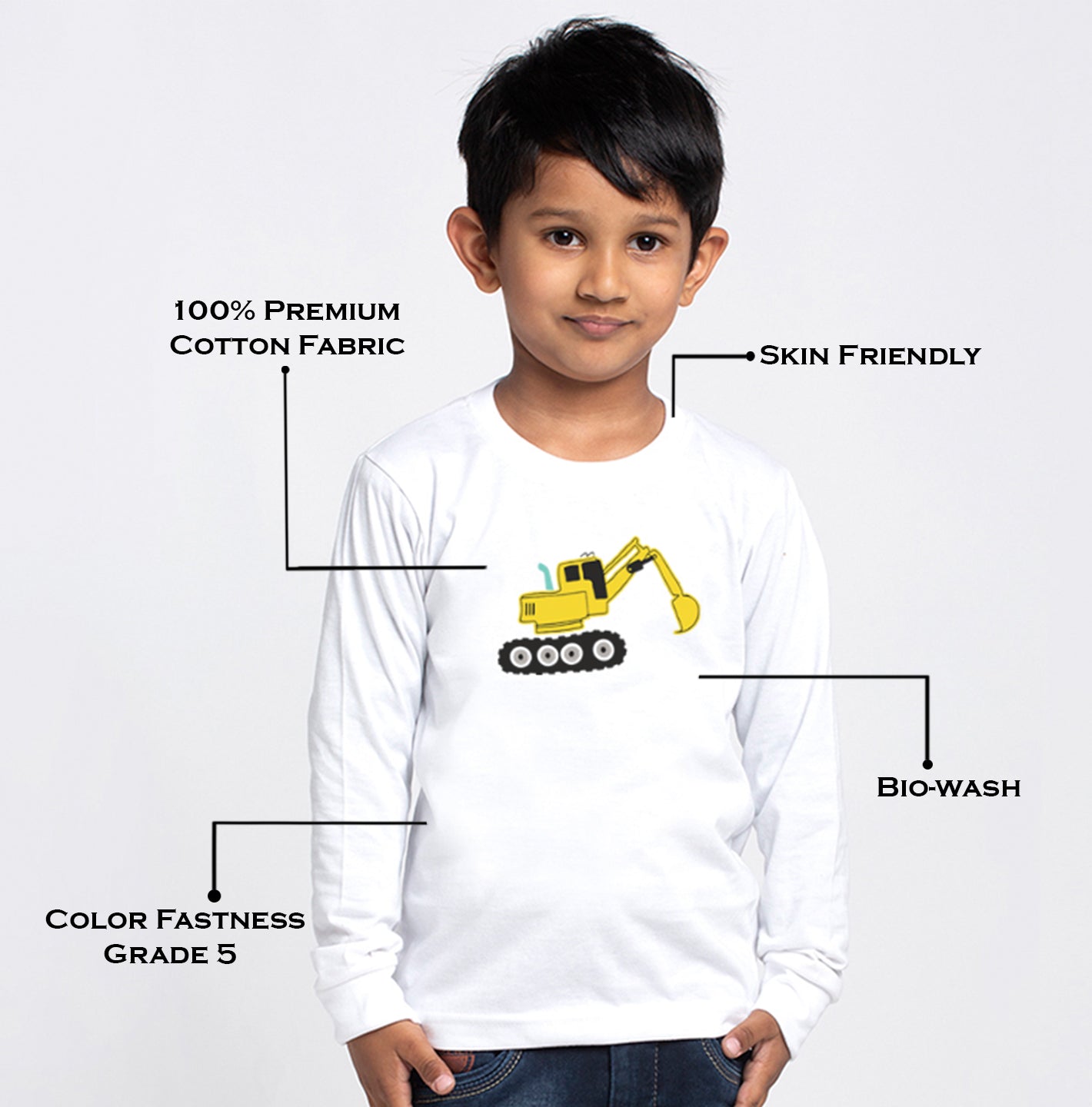 Kids Excavator printed full sleeves t-shirt - Friskers