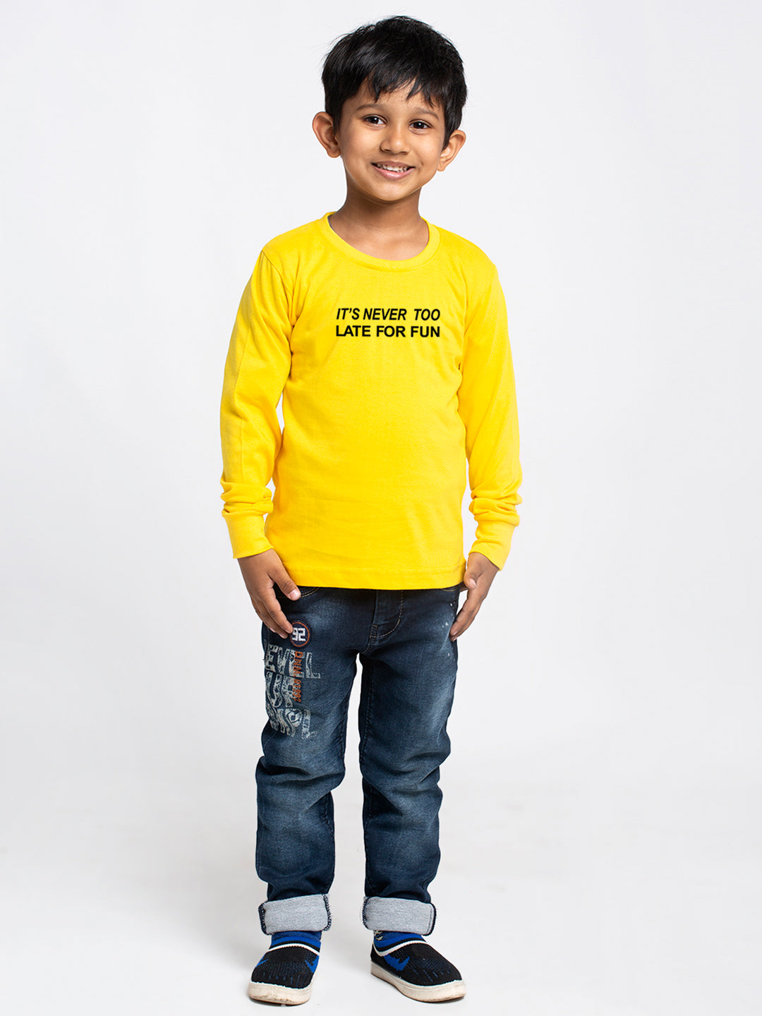 Kids Its Never Too Late For Fun printed full sleeves t-shirt - Friskers