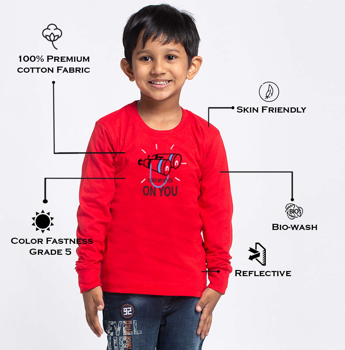 Kids I Got My Eyes On You printed full sleeves t-shirt - Friskers