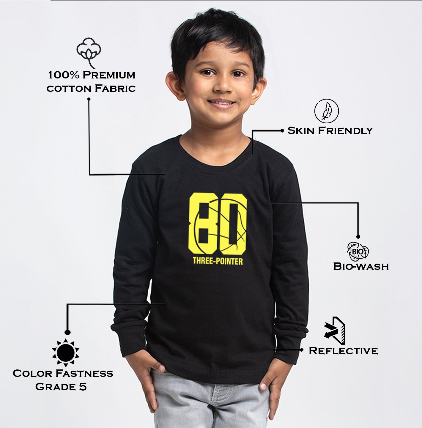 Kids Three Pointer printed full sleeves t-shirt - Friskers