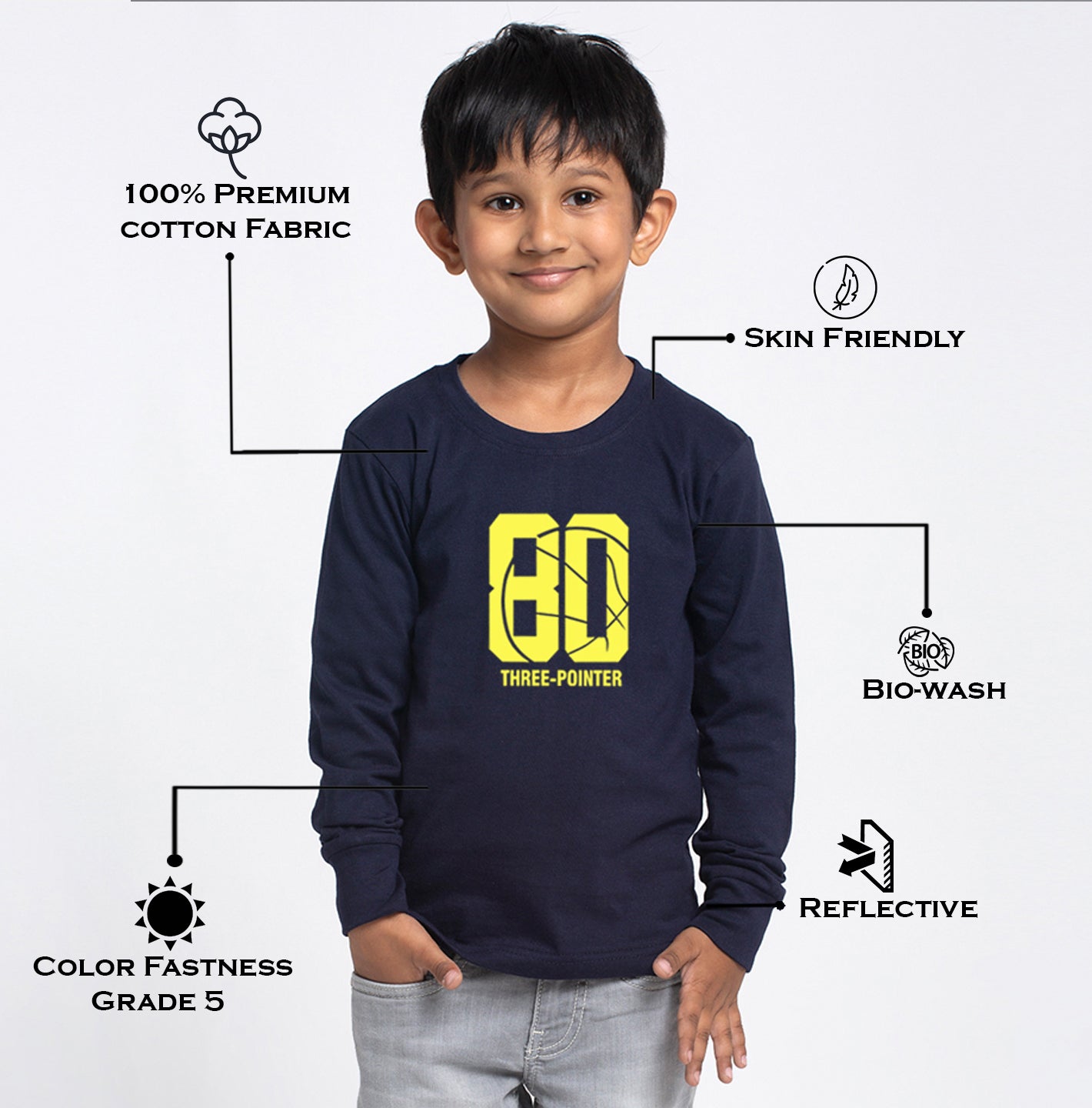 Kids Three Pointer printed full sleeves t-shirt - Friskers