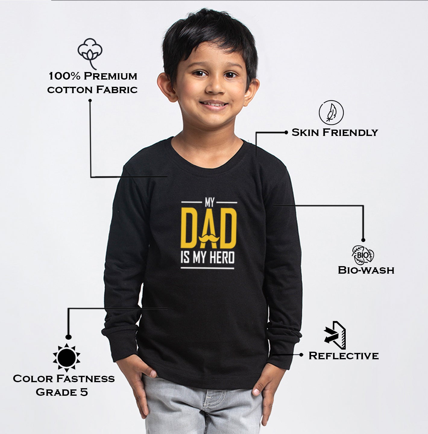 Kids My Dad Is My Hero printed full sleeves t-shirt - Friskers