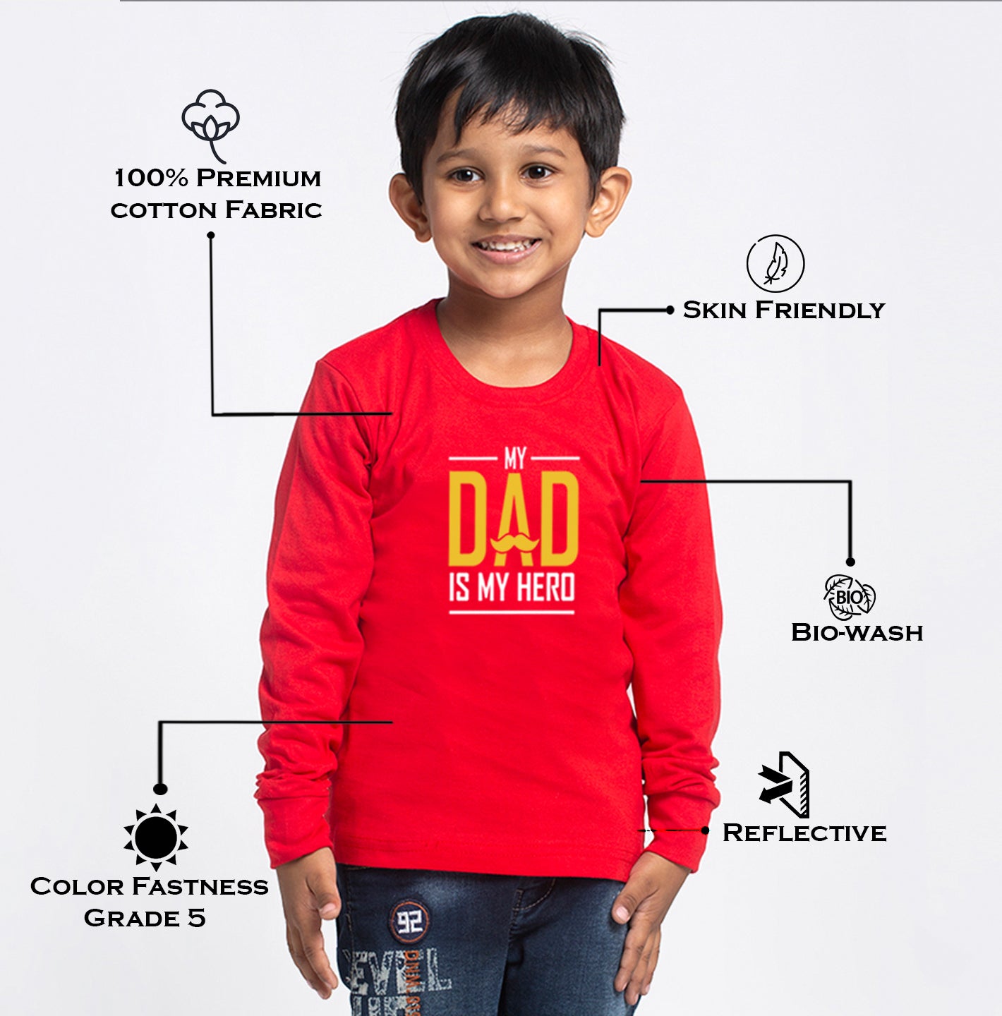 Kids My Dad Is My Hero printed full sleeves t-shirt - Friskers