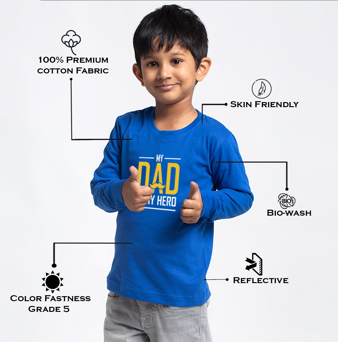 Kids My Dad Is My Hero printed full sleeves t-shirt - Friskers