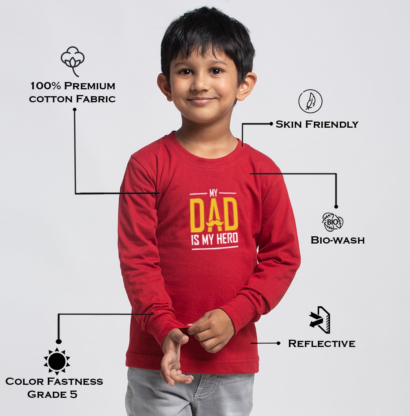 Kids My Dad Is My Hero printed full sleeves t-shirt - Friskers