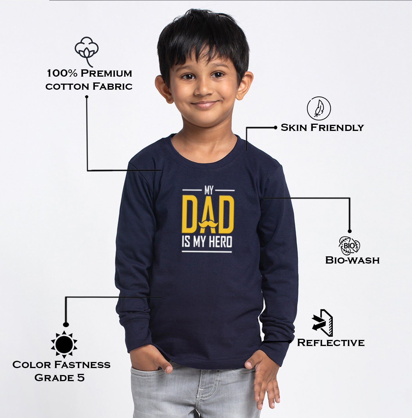 Kids My Dad Is My Hero printed full sleeves t-shirt - Friskers