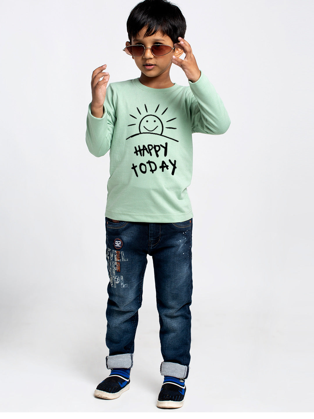 Kids happy today printed full sleeves t-shirt - Friskers