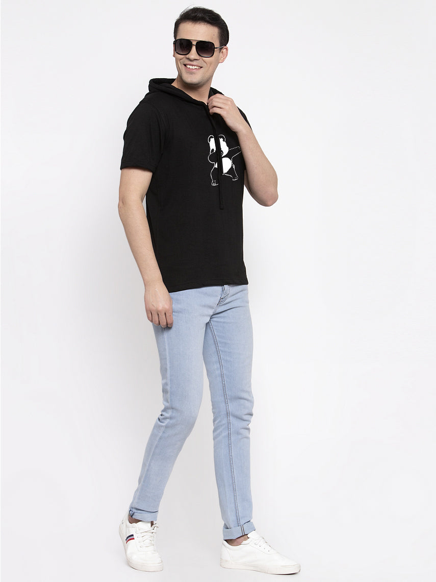 Bear Half Sleeves Printed Hoody T-shirt - Friskers