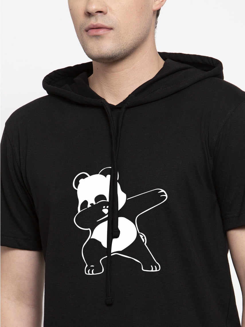 Bear Half Sleeves Printed Hoody T-shirt - Friskers