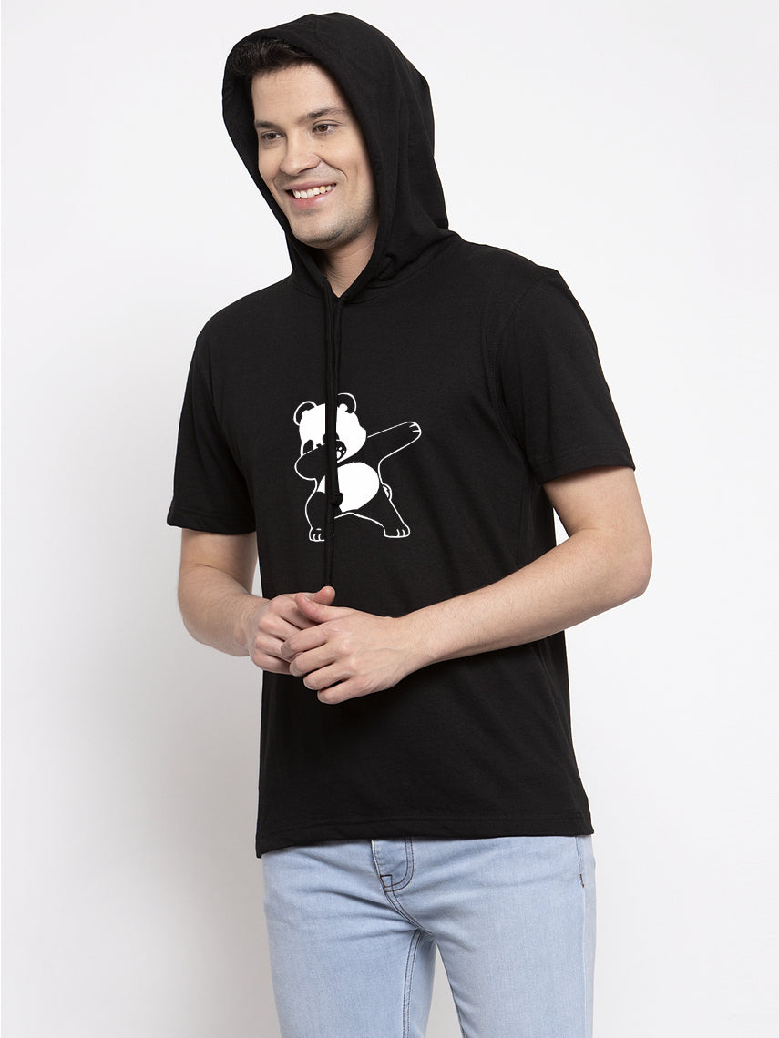 Bear Half Sleeves Printed Hoody T-shirt - Friskers