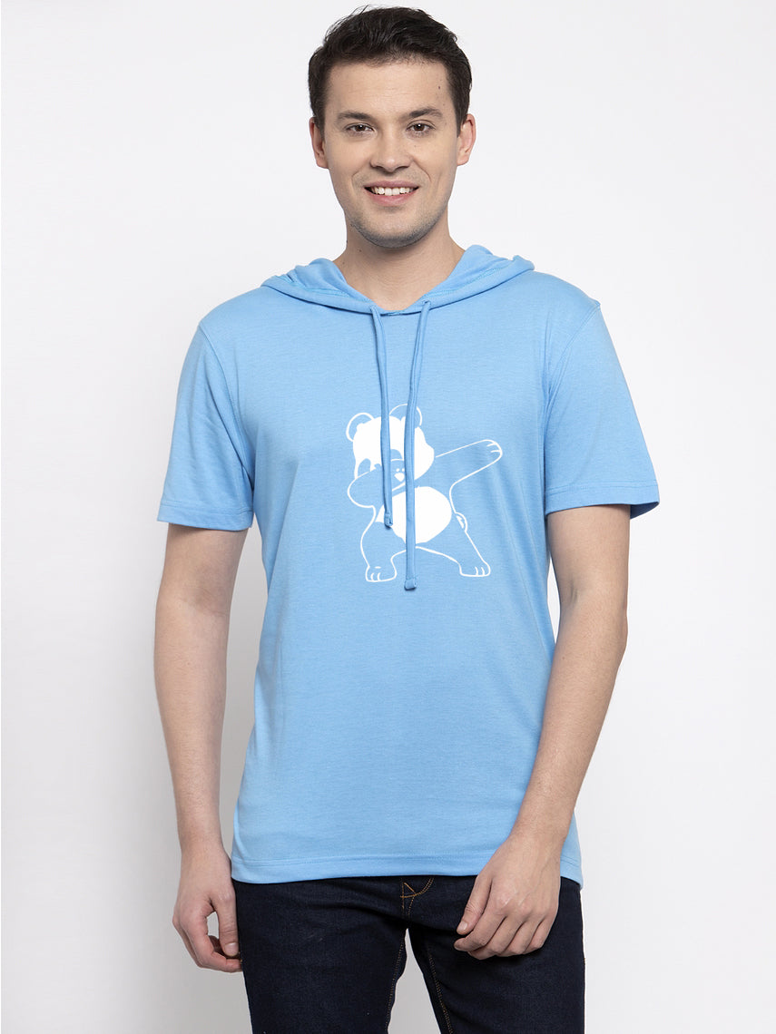 Bear Half Sleeves Printed Hoody T-shirt - Friskers