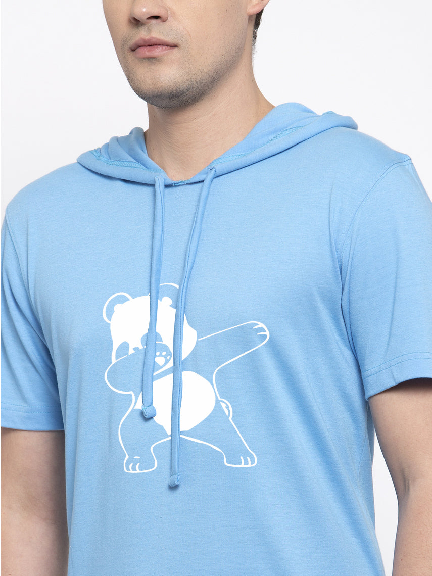 Bear Half Sleeves Printed Hoody T-shirt - Friskers