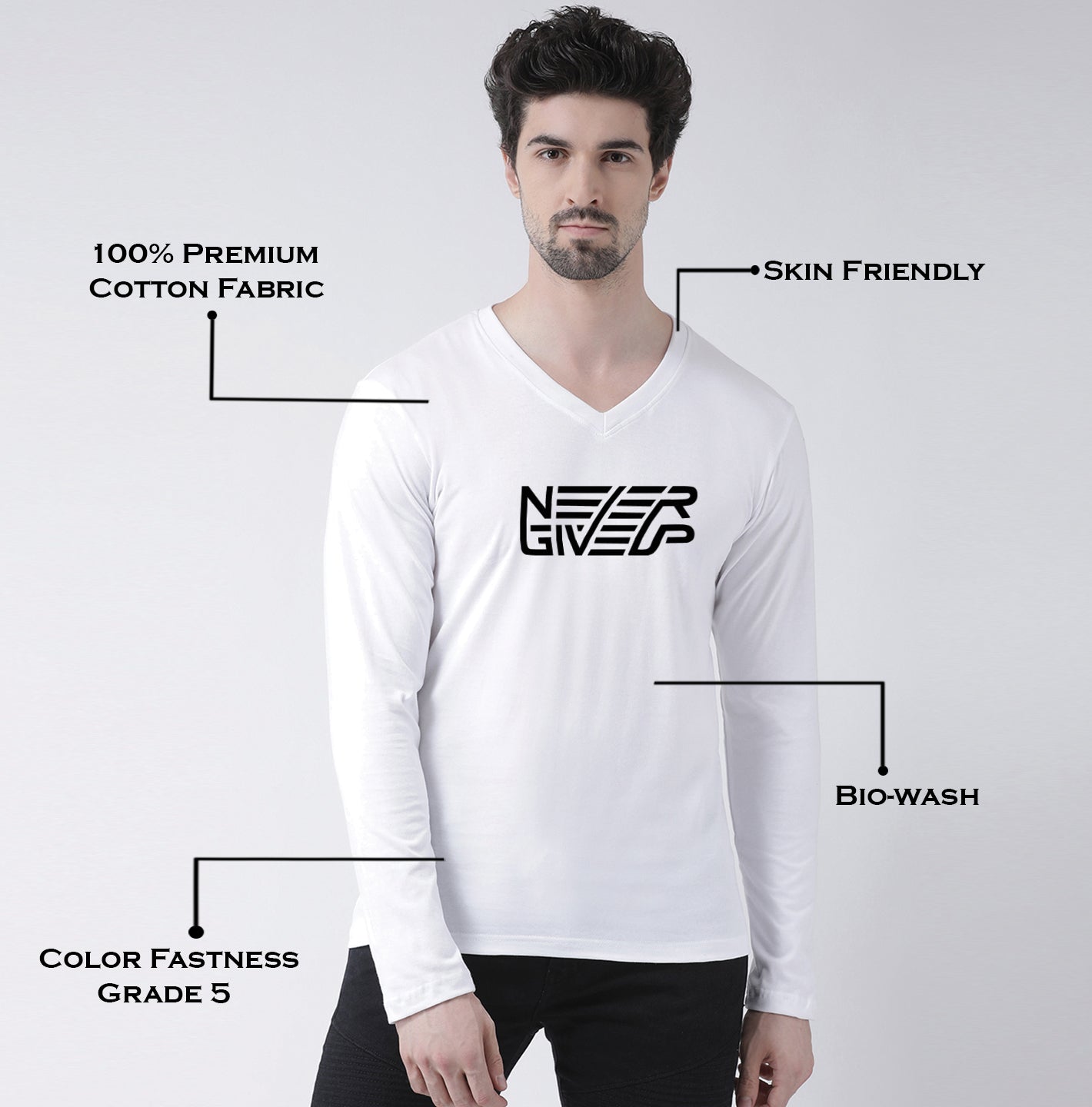 Men's Pure Cotton Regular Fit V Neck T-Shirt - Friskers