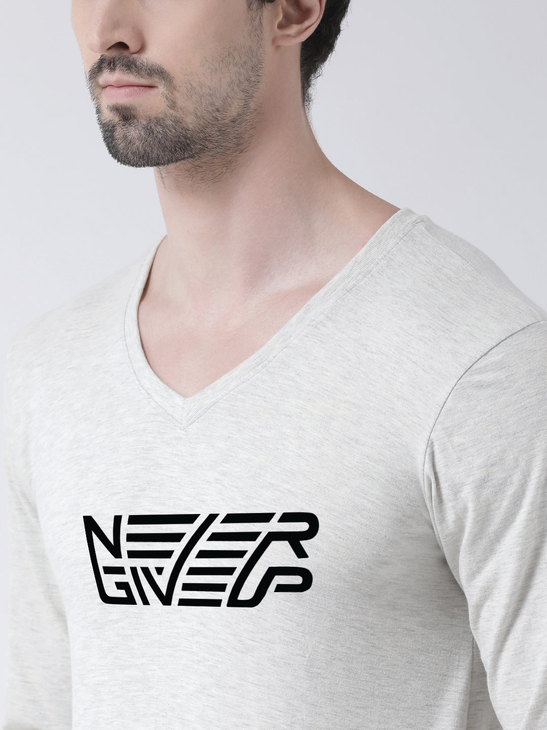 Men's Never Giveup Pure Cotton Regular Fit V Neck T-Shirt - Friskers
