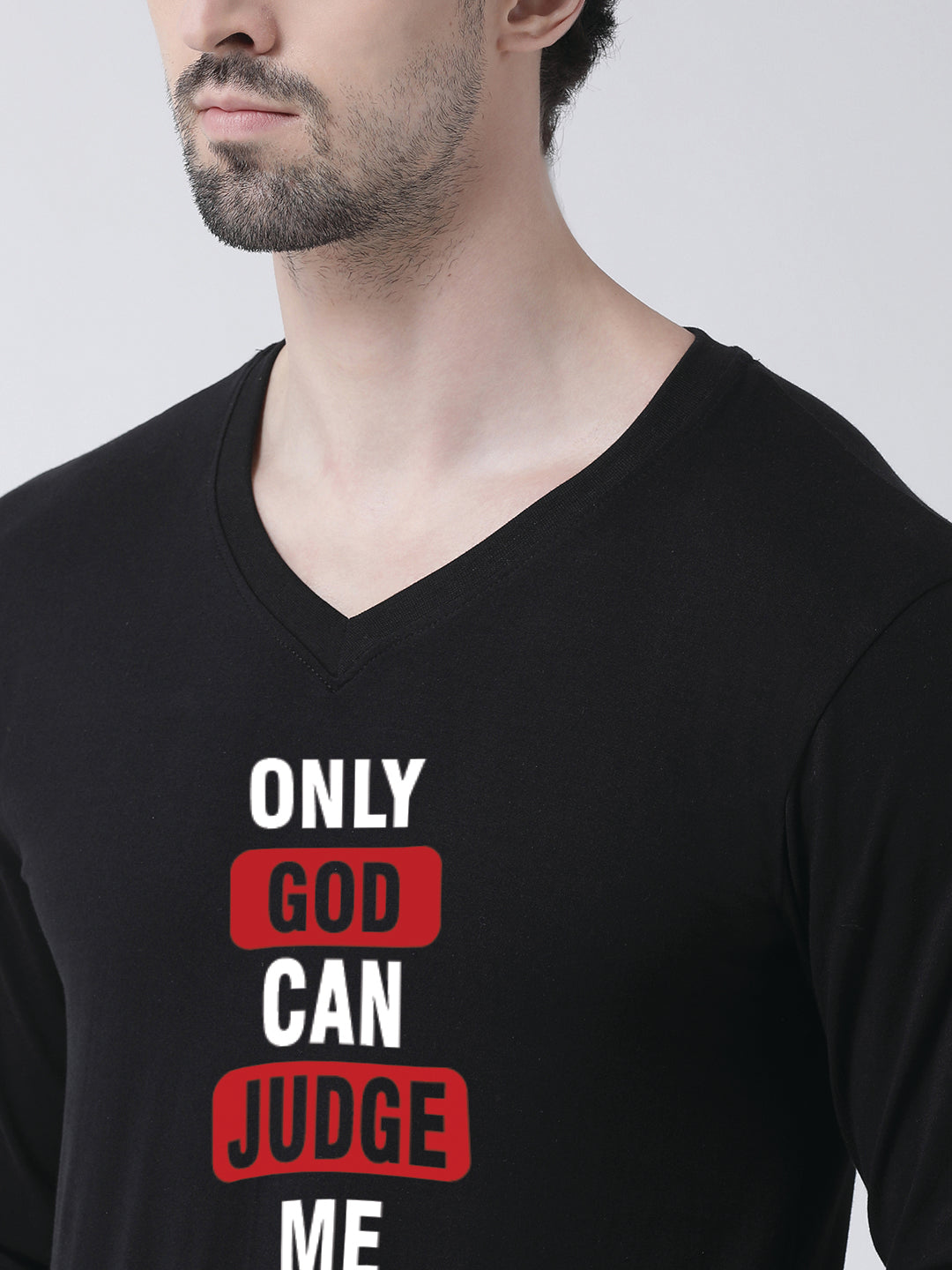 Men's Only God Can Judge Me Cotton Regular Fit V Neck T-Shirt - Friskers