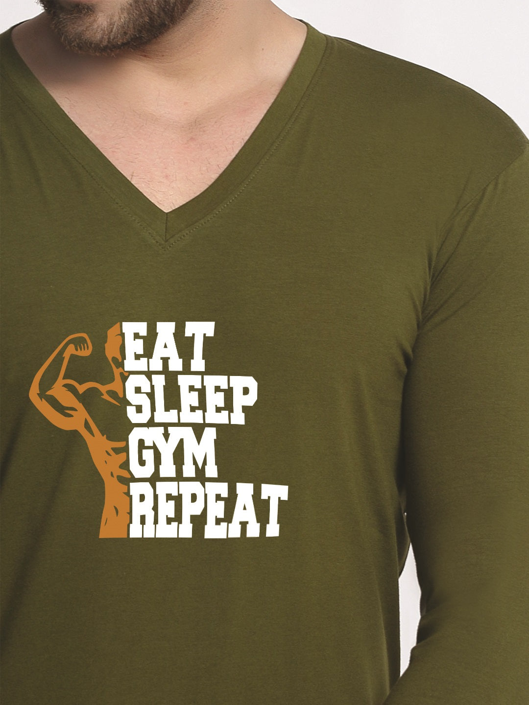 Men's Eat Sleep Gym Repeat Cotton Regular Fit V Neck T-Shirt - Friskers