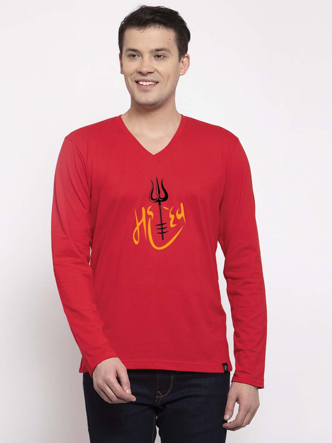 Men's Mahadev Pure Cotton Regular Fit V Neck T-Shirt - Friskers