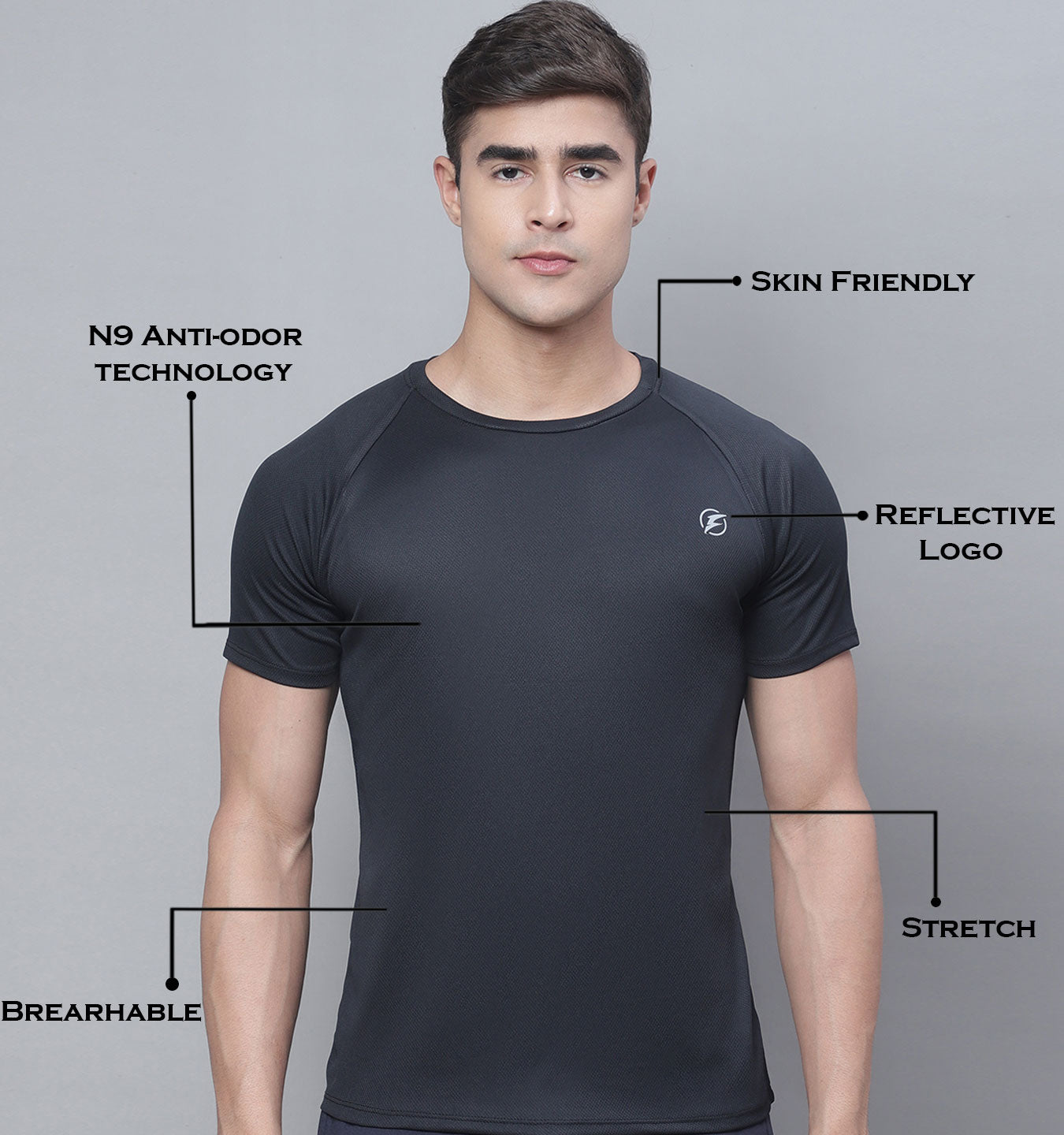 Men Half Sleeve Black Round Neck Sports T-Shirt - Friskers