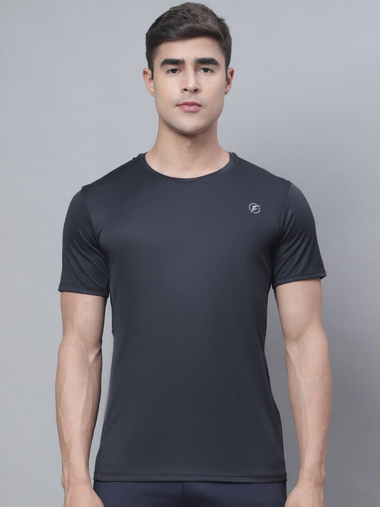 Men Half Sleeves Black Round Neck Sports T-shirt - Friskers