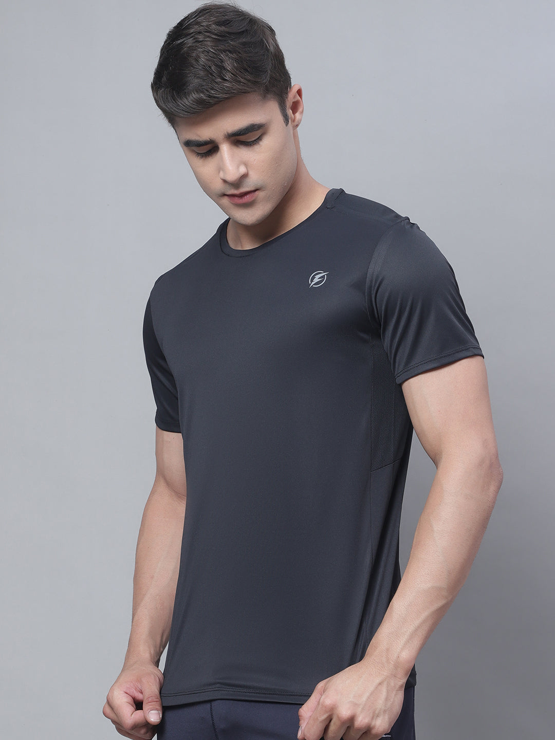 Men Half Sleeves Black Round Neck Sports T-shirt - Friskers