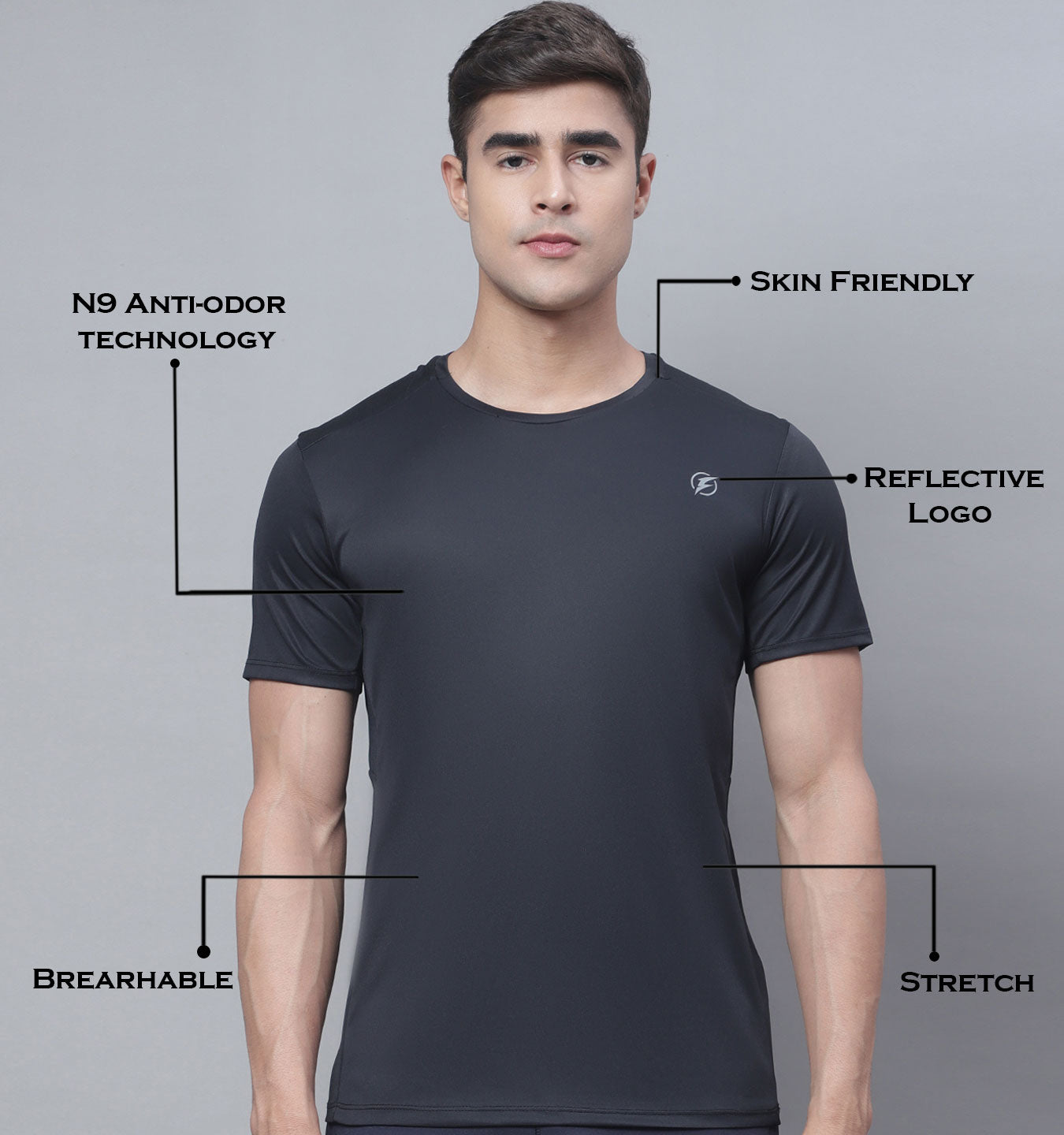 Men Half Sleeves Black Round Neck Sports T-shirt - Friskers