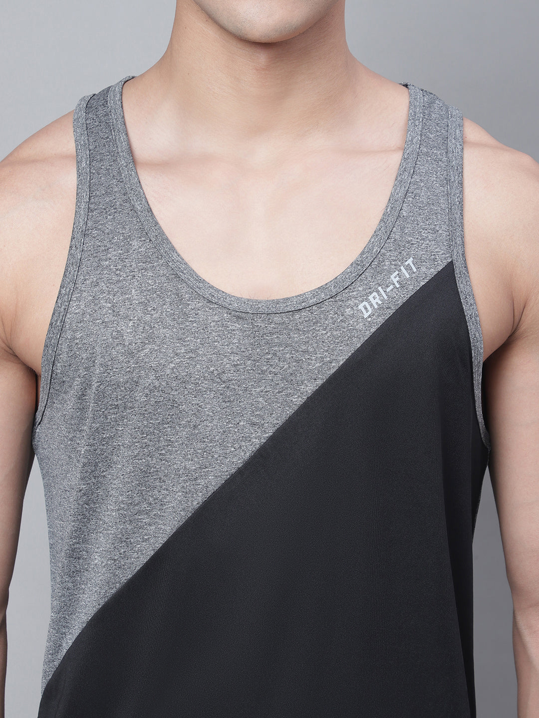 Men Sleeveless Colourblocked Dry Fit Gym Vest - Friskers