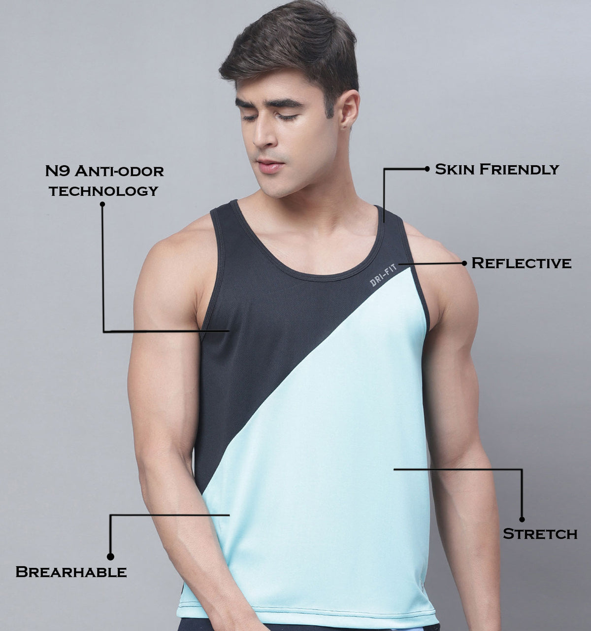 Body Color Inner Vest Men Color Blocked Anti-Odor Technology Dry Fit Sports Gym Vest