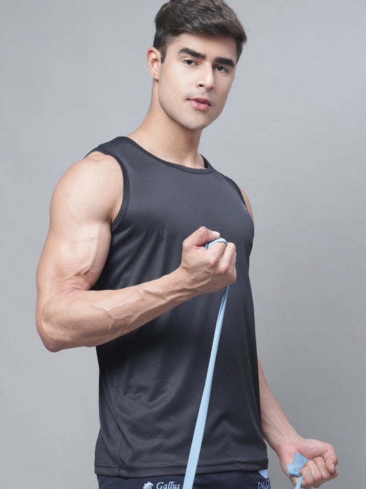 Men Black Sleeveless Dry Fit Sports Gym Vest