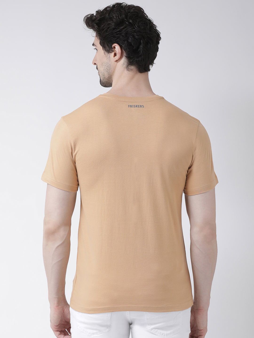 Men V-Neck Solid Cotton Slim Fit Half Sleeve T-shirt - Friskers