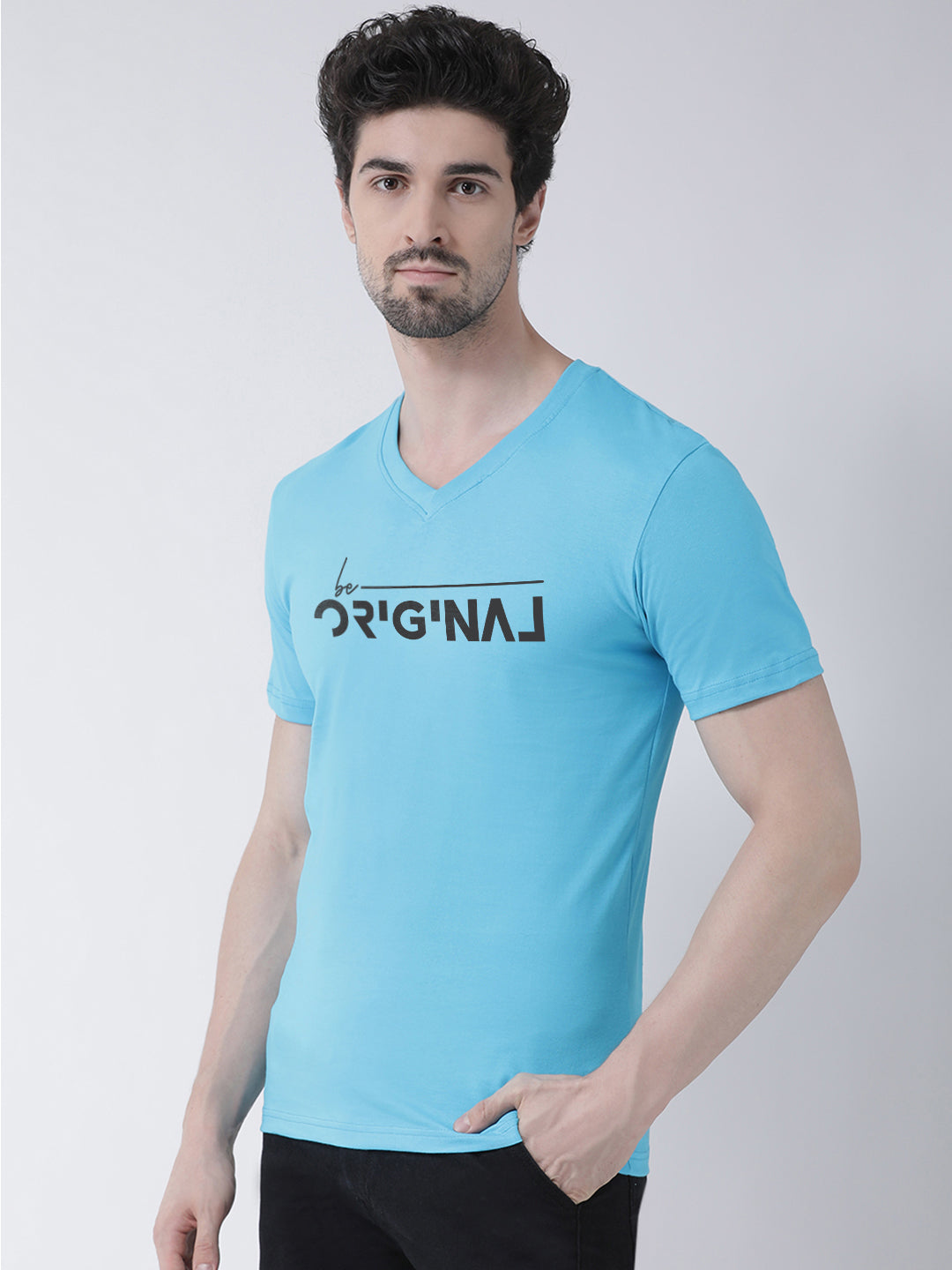 Men V-Neck Original Printed Half Sleeve Cotton T-shirt - Friskers