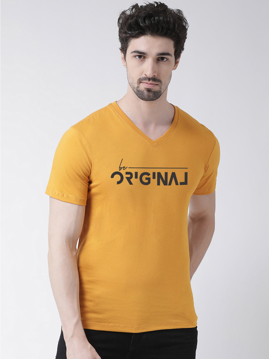 Men V-Neck Original Printed Half Sleeve Cotton T-shirt - Friskers