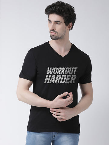 Men V-Neck Workout Printed Harder Half Sleeve T-shirt - Friskers