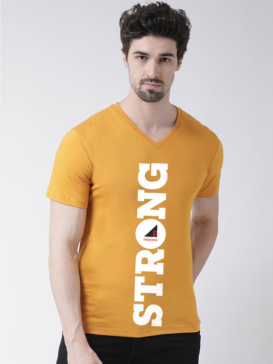 Men V-Neck Strong Printed Half Sleeve Cotton T-shirt - Friskers