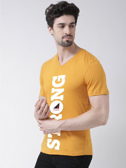 Men V-Neck Strong Printed Half Sleeve Cotton T-shirt - Friskers