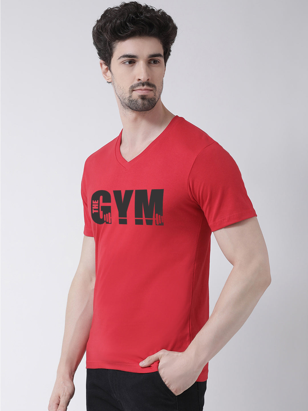 Men V-Neck Gym Printed Cotton Half Sleeve T-shirt - Friskers