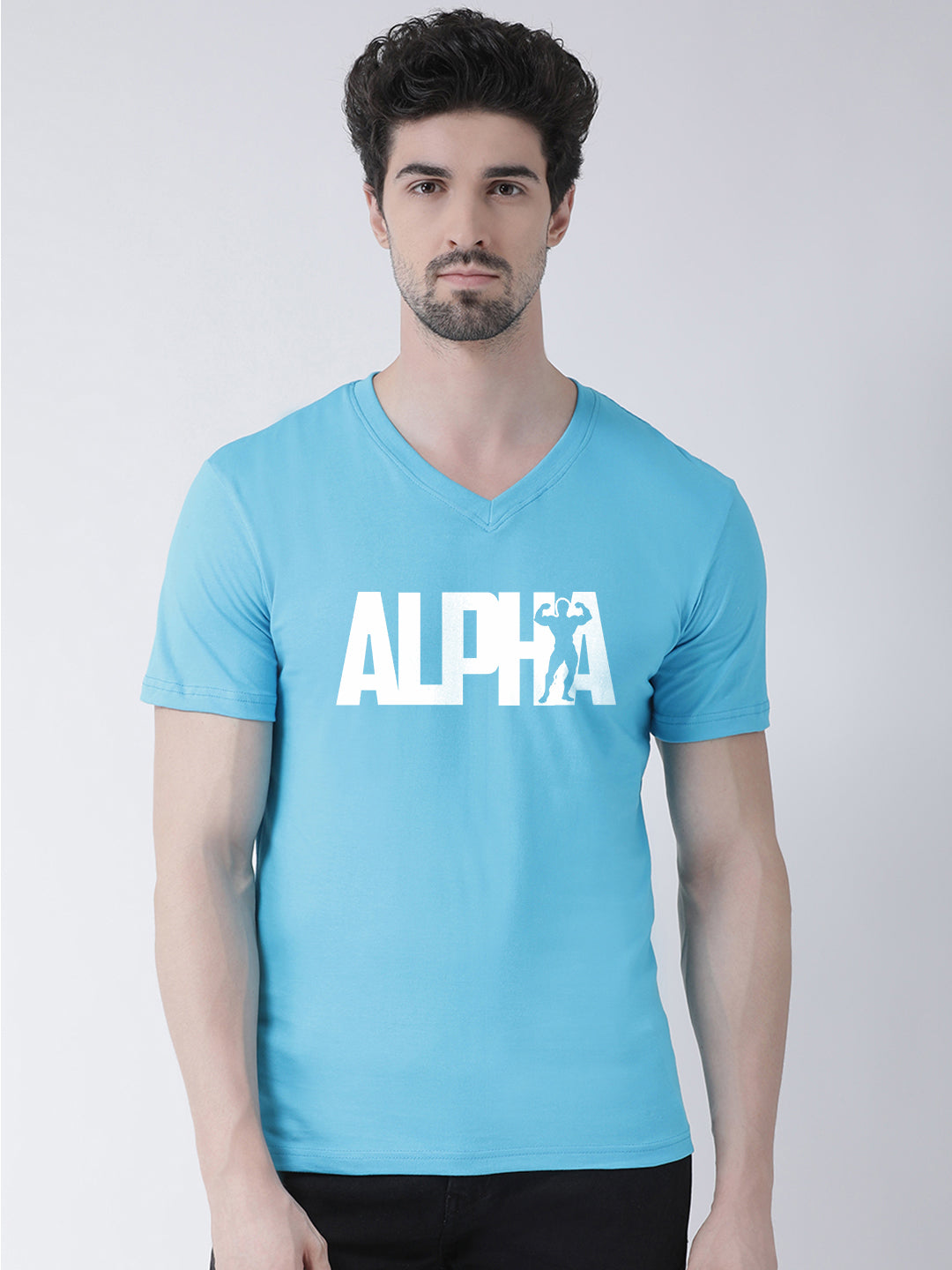 Men V-Neck Alpha Printed Cotton Half Sleeve T-shirt - Friskers
