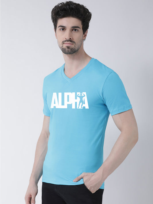 Men V-Neck Alpha Printed Cotton Half Sleeve T-shirt - Friskers