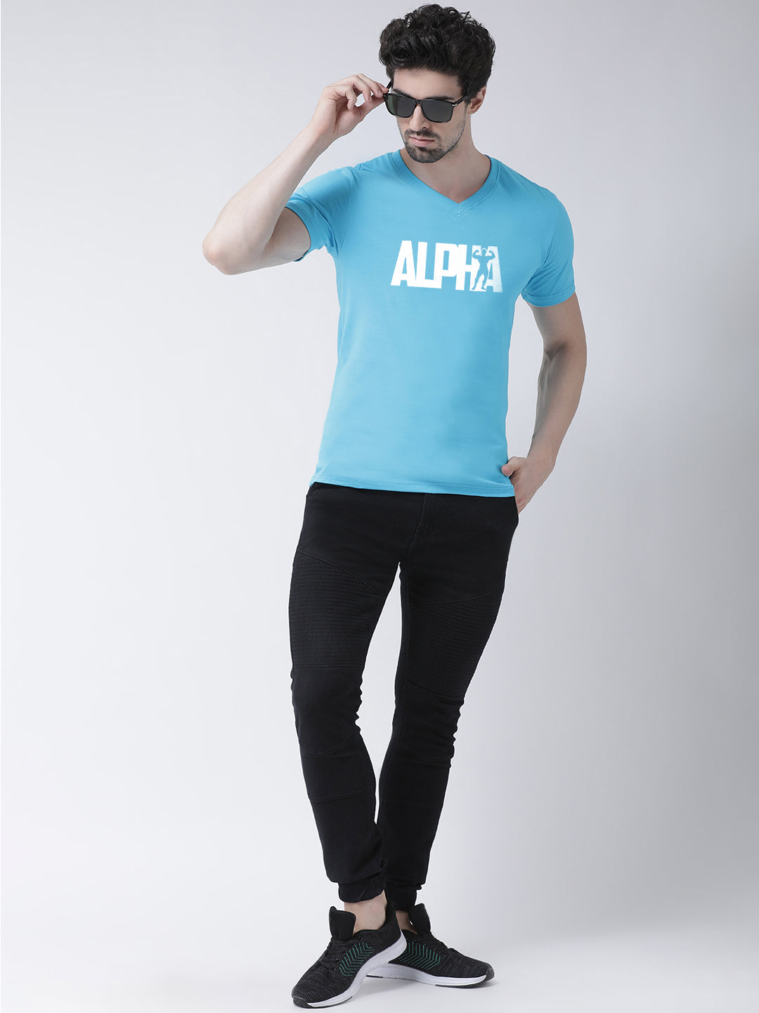 Men V-Neck Alpha Printed Cotton Half Sleeve T-shirt - Friskers