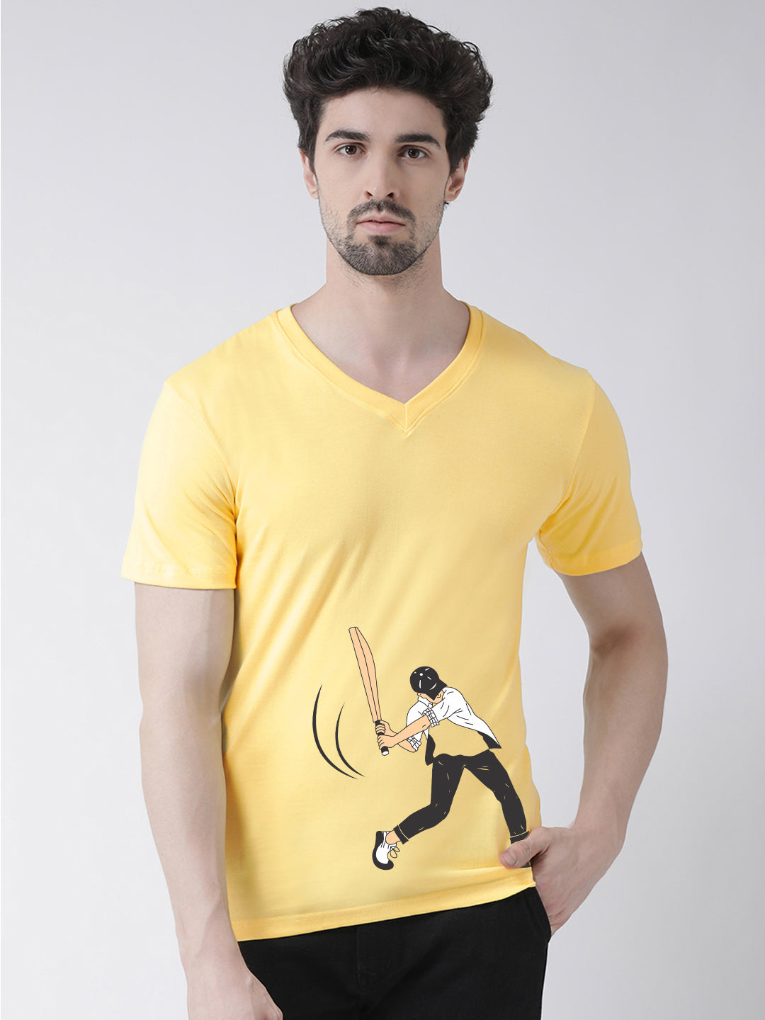 Men V-Neck Cotton Half Sleeve Printed T-shirt - Friskers