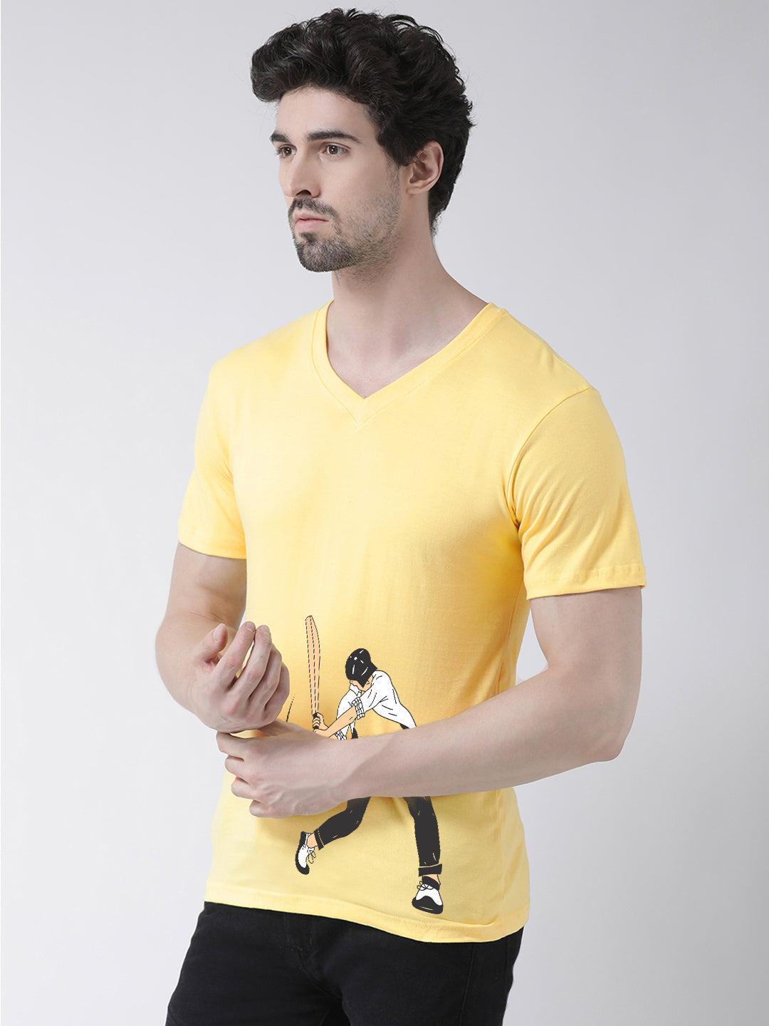 Men V-Neck Cotton Half Sleeve Printed T-shirt - Friskers