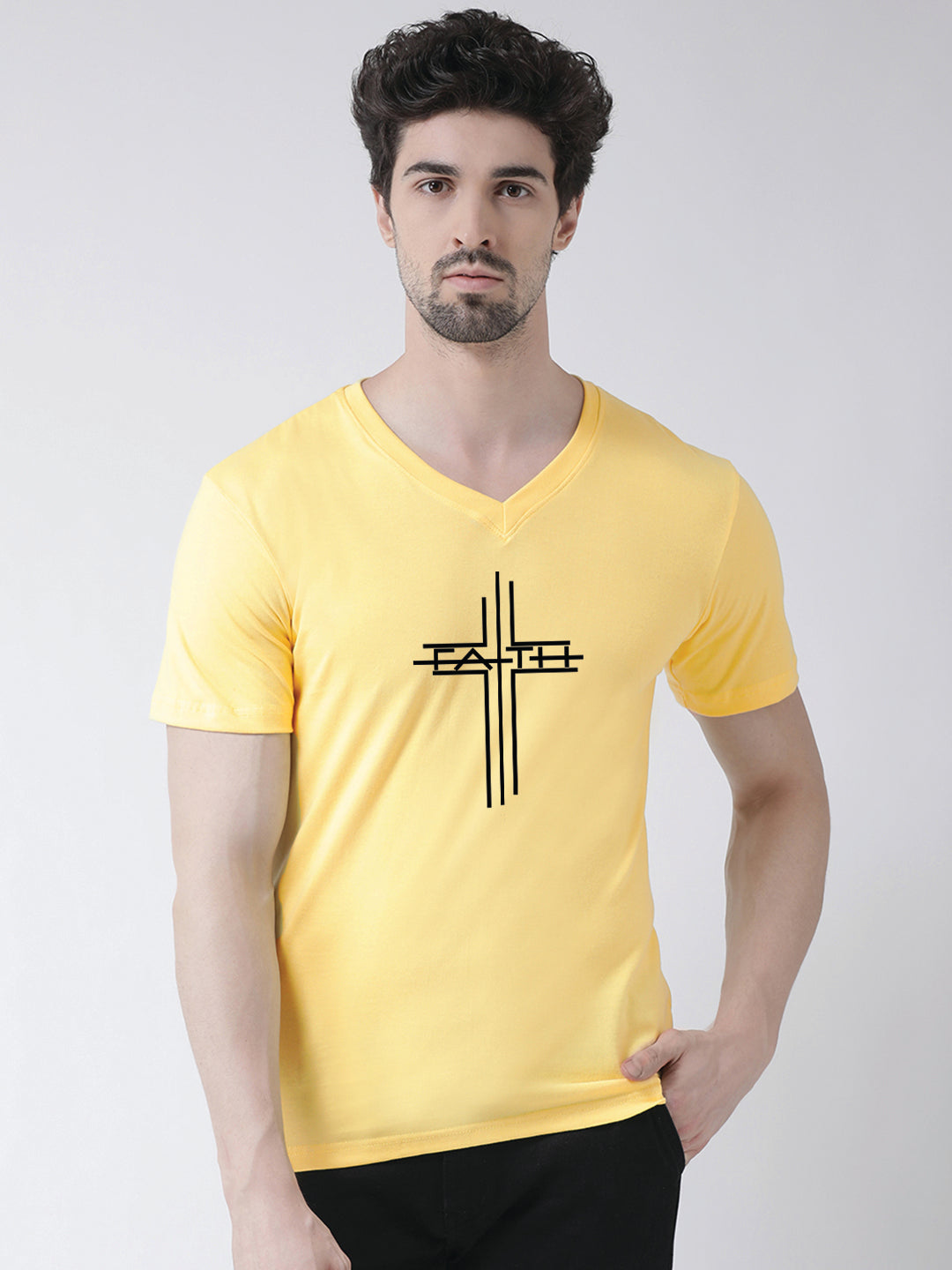 Men's Faith Pure Cotton Regular Fit V Neck T-Shirt - Friskers