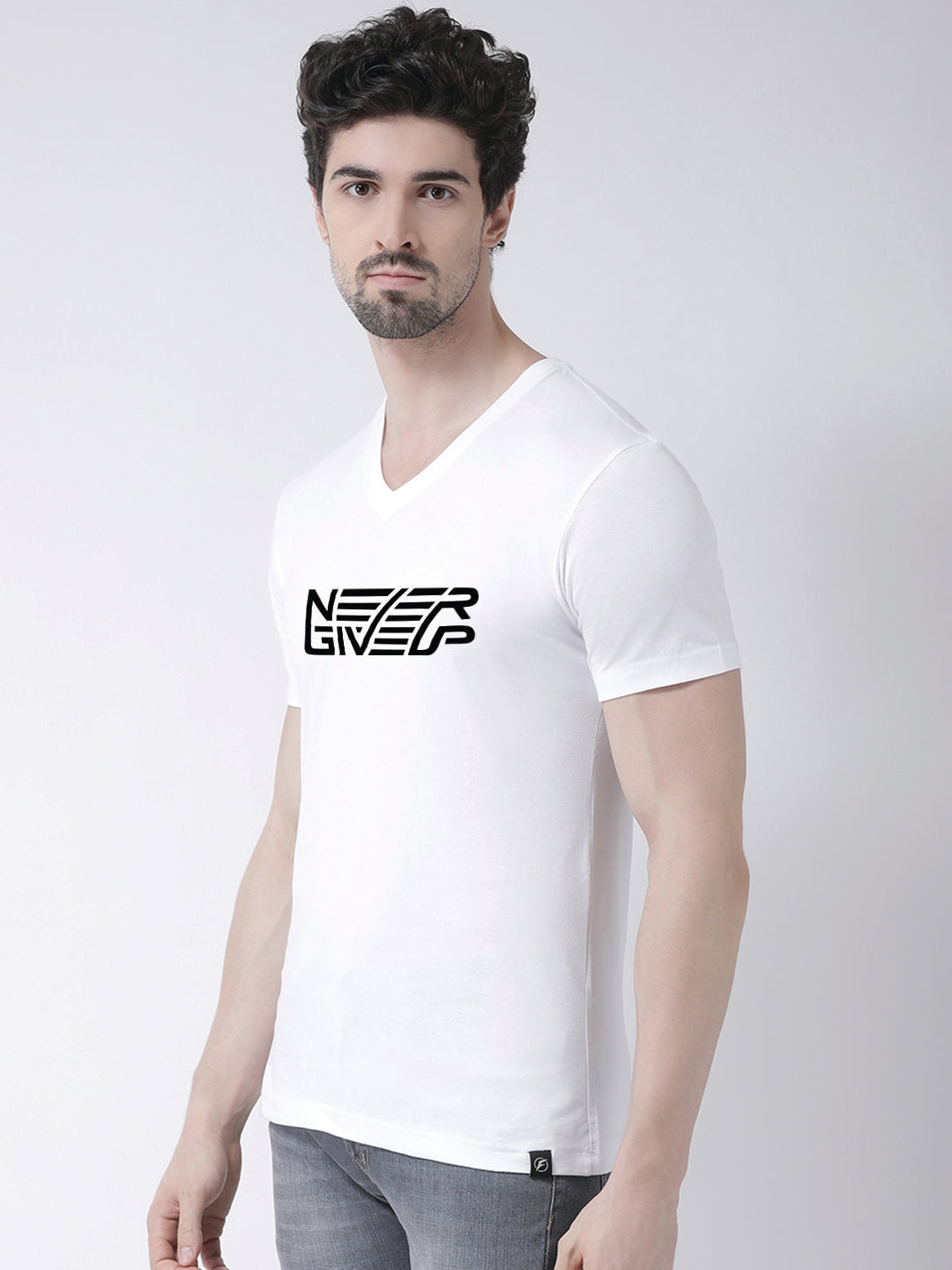 Men's Never Giveup Cotton Regular Fit V Neck T-Shirt - Friskers