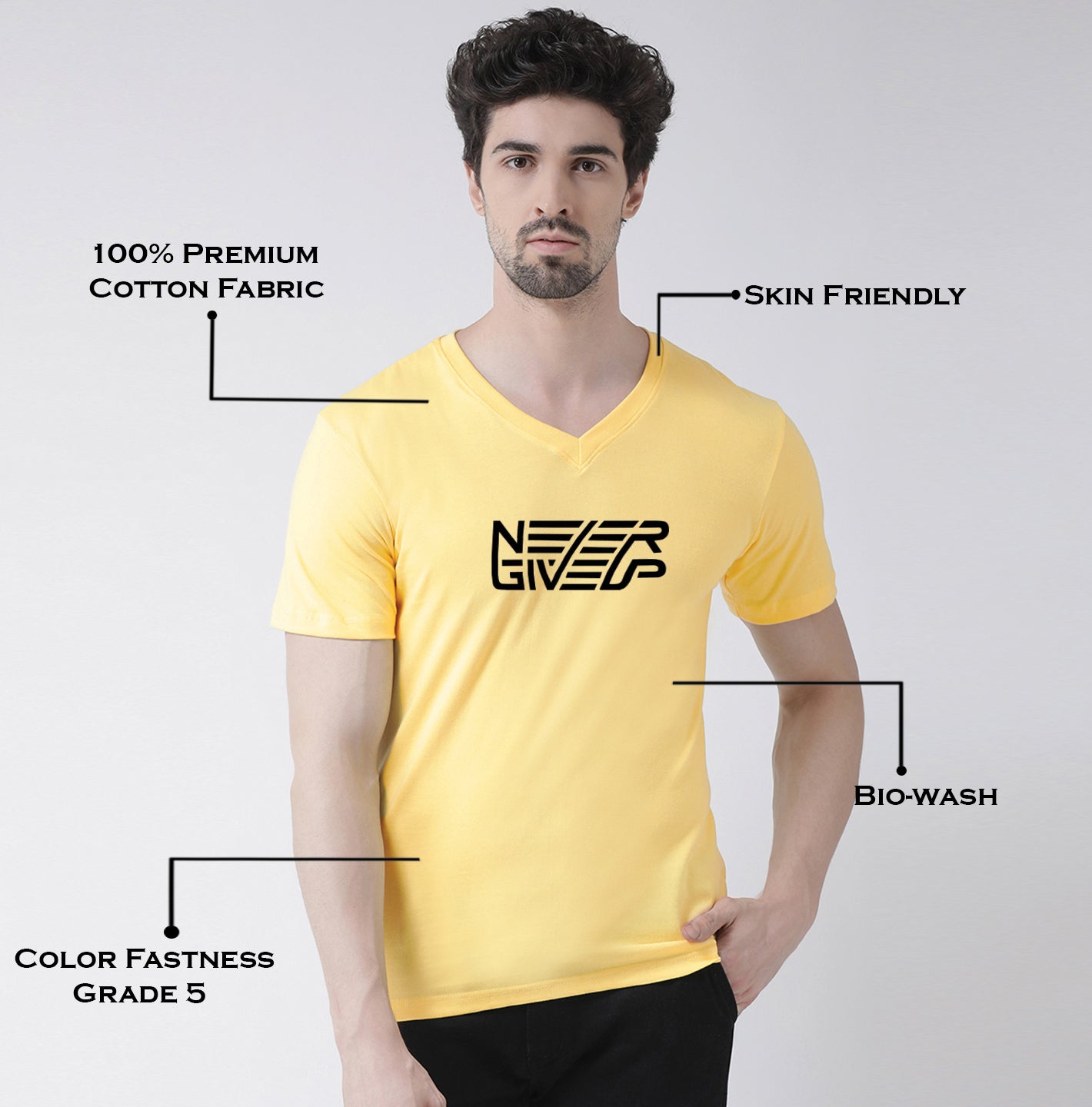 Men's Never Giveup Cotton Regular Fit V Neck T-Shirt - Friskers