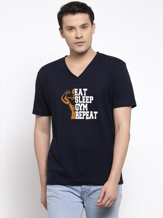 Men's Eat Sleep Gym Repeat Regular Fit V Neck T-Shirt - Friskers