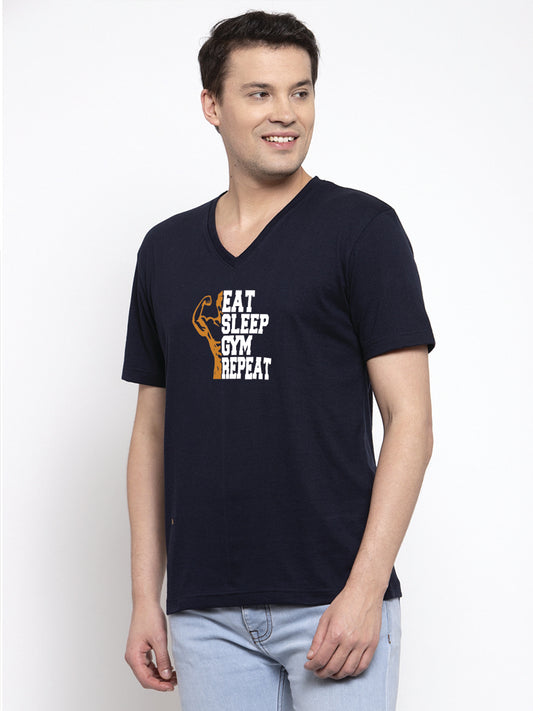 Men's Eat Sleep Gym Repeat Regular Fit V Neck T-Shirt - Friskers
