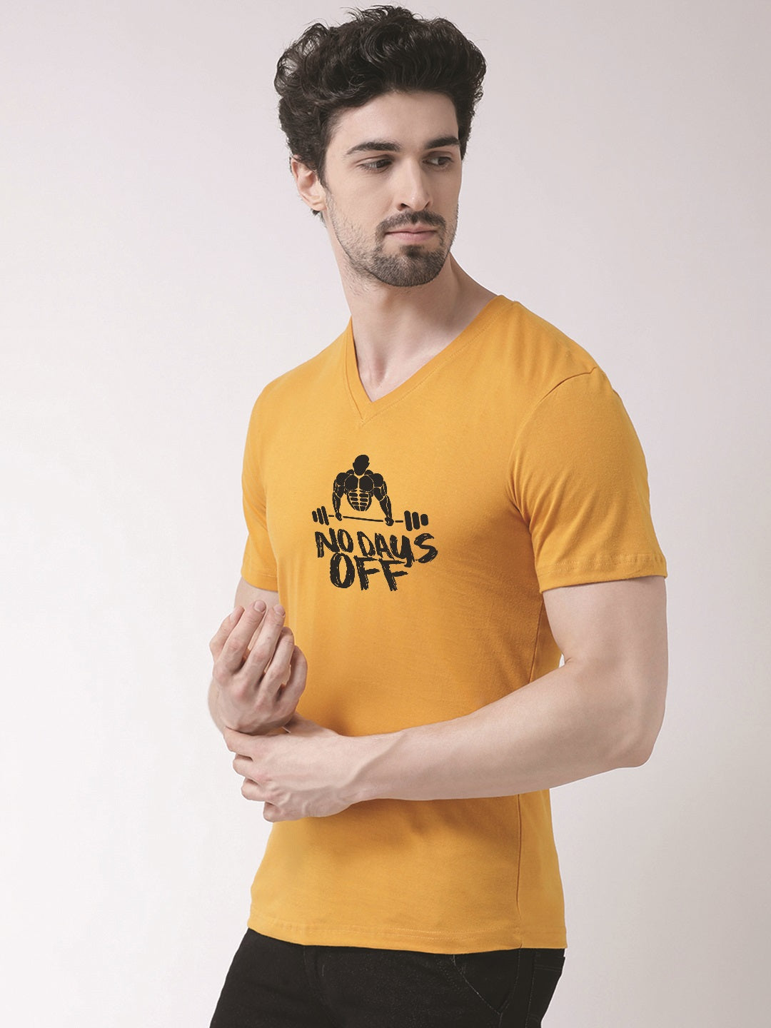 Men's No Days Off Pure Cotton Regular Fit V Neck T-Shirt - Friskers